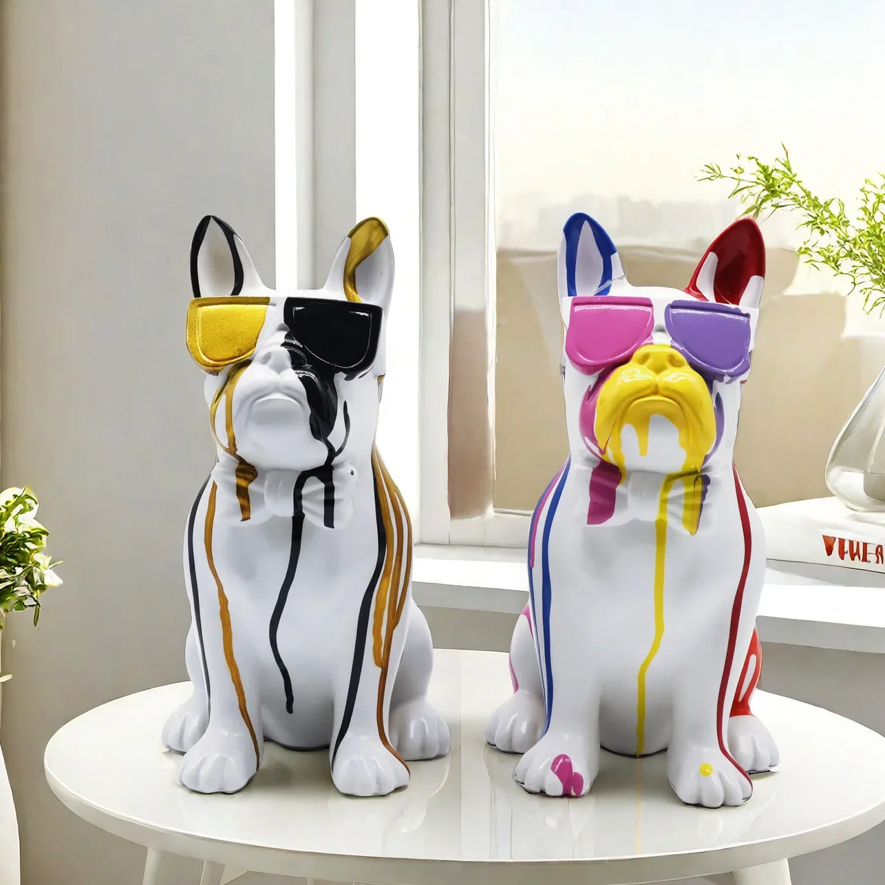 

Nordic Splash Glasses Bulldog Simulated Dog Statue Resin Handicraft Ornaments Home Living Room Desktop Bookshelf Decorations