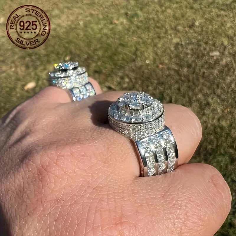 فاخر 925 فضة خواتم للرجال الهيب هوب مثلج خارج الزركون الخنصر الذكور الشرير الأعمال مجوهرات هدية