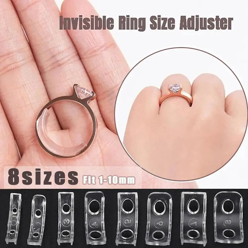 

8Pcs Adjustment Cushion Ring Size Adjuster Fixed Tightener Invisible Ring Resizer Clear with 8 Sizes Jewelry Guard Spacer Tool