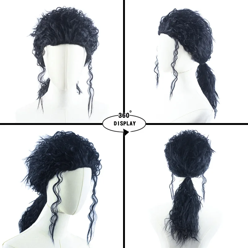 MJ مايكل تأثيري شعر مستعار أسود جاكسون مايكل دور اللعب متوسطة طويلة مجعد شعر أسود ضفيرة شعر مستعار هالوين كوس الباروكات + قبعة شعر مستعار