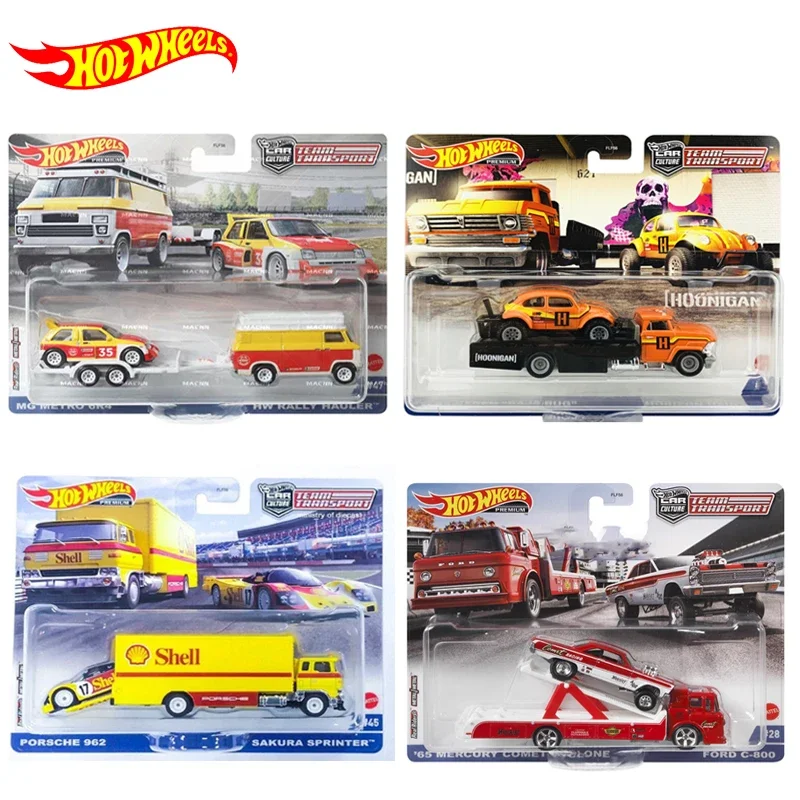 Original Hot Wheels Premium Car Team Transport 1/64 Carro Metal Diecast MG Metro Ford C-800 Horizon Kids Toys for Boy Collection