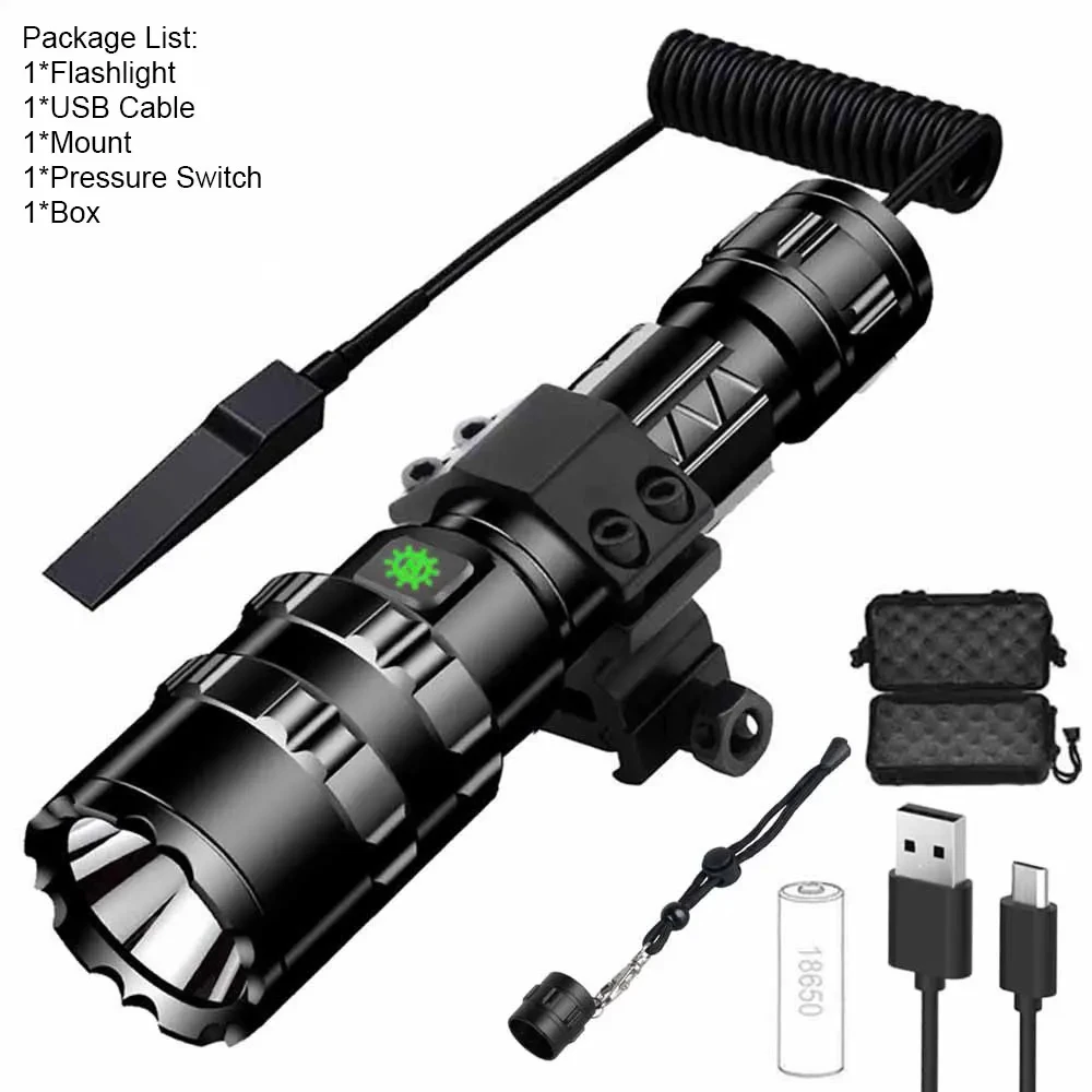 Professional Hunting Tactics Night Reconnaissance LED Flashlight L2 Lamp Beads Waterproof Rechargeable Outdoor Portable Torch