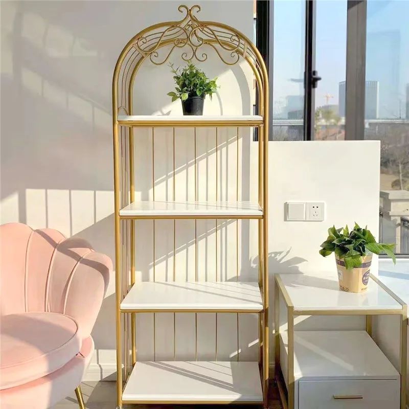 Nordic floor-to-ceiling wrought iron flower stand, multi-layer light luxury bird cage shelf, balcony succulent living room book