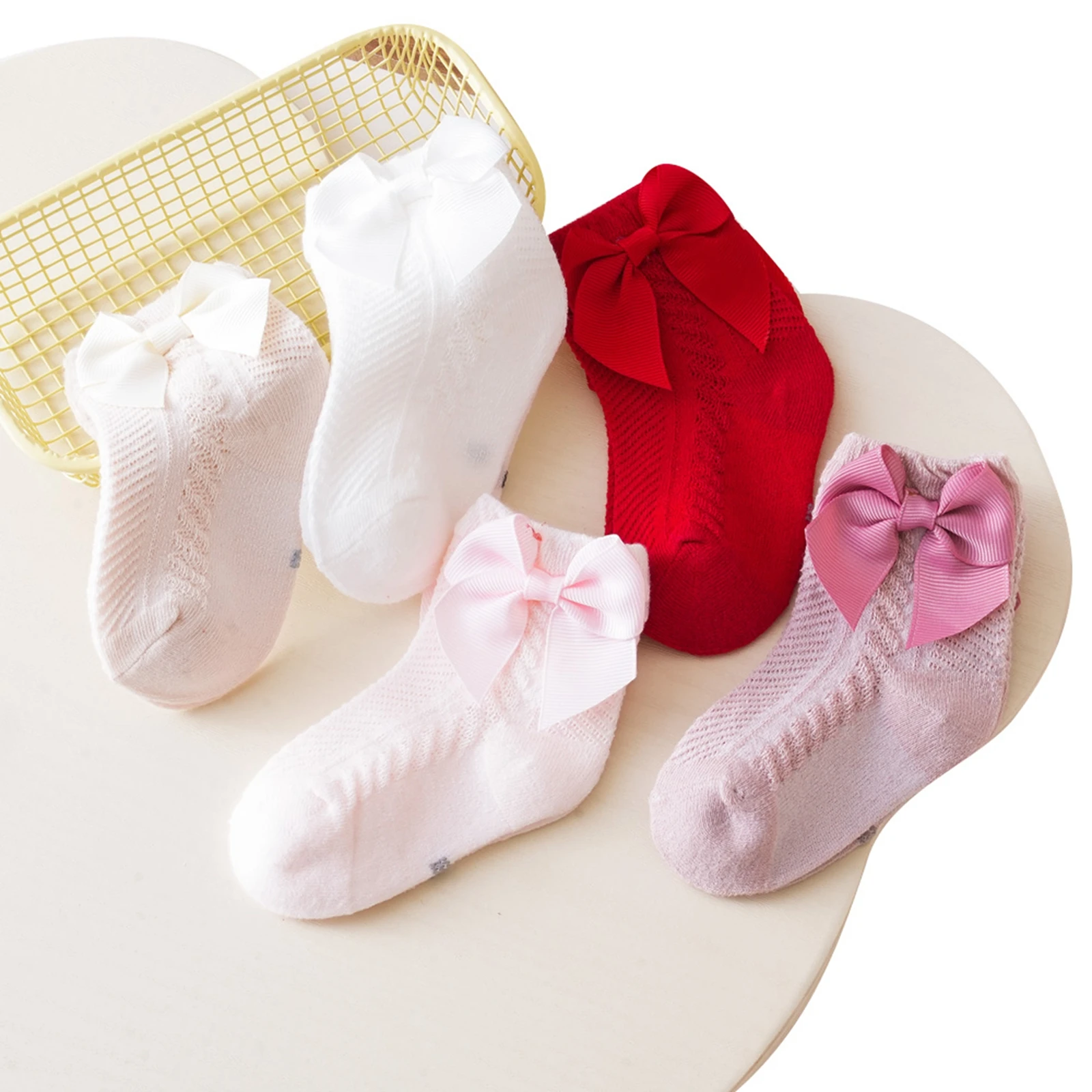 Chaussettes fines en coton doux pour bébés filles, chaussettes d'été avec nœuds, chaussettes de rinçage pour tout-petits, nourrissons de 0 à 3 ans