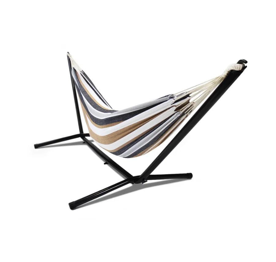 

Outdoor Canvas Folding Hammock Bed Swing with Stand and Canopy