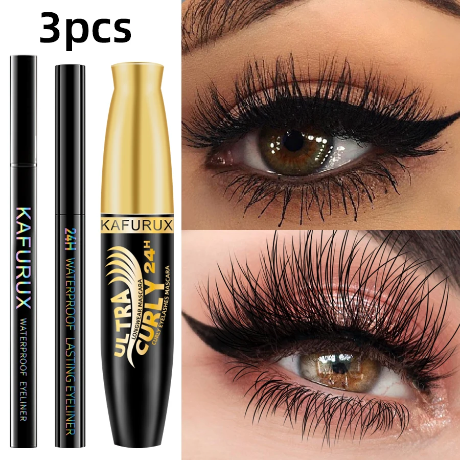 3 個ブラックアイライナーペンシル + マスカラ + リキッドアイライナーペンセット防水汚れ防止大胆なアイメイクギフトナチュラルアイライナー