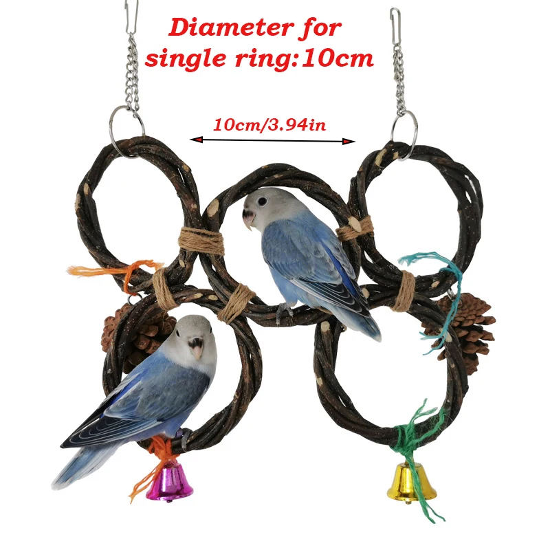 Birds Pets Parrots Swing Climbing Toy Hanging Weaving Apple Wood Ring with Pine Cones  Parrot Toys for Conures Parakeets Cockati