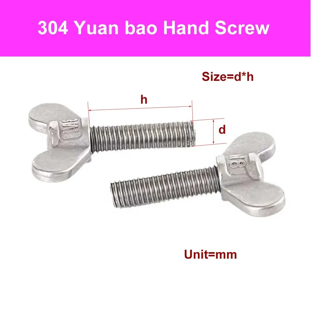 Yuan bao Hand Twisted Screw/ Welding 304 Stainless Steel Butterfly Butterfly Sheep Angle Bolt M4M5M6M8