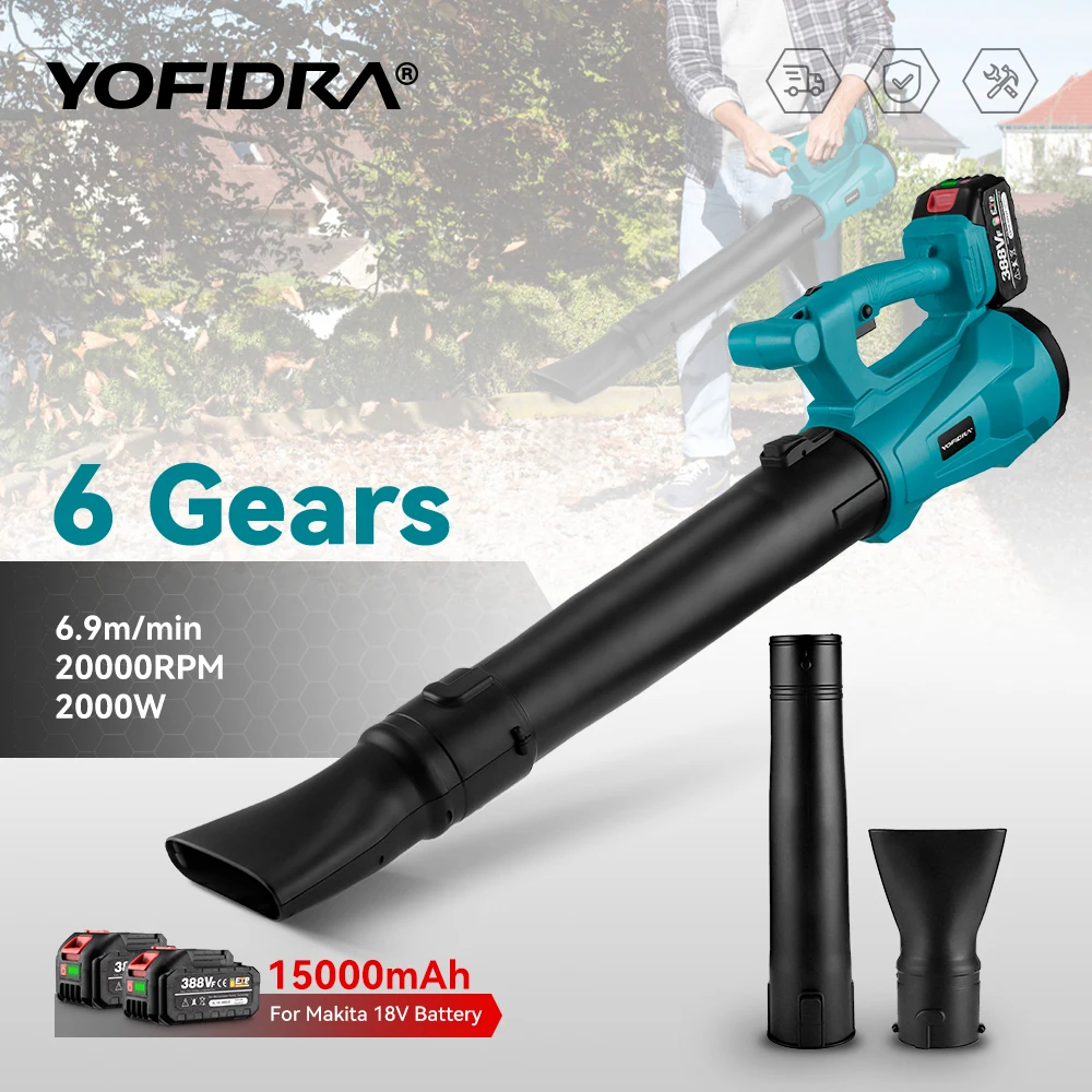 YOFIDRA 2000W Electric Air Blower Cordless Leaf Snow Dust Car Ventilator Fan Cleaning Blowing Power Tool For Makita 18V Battery