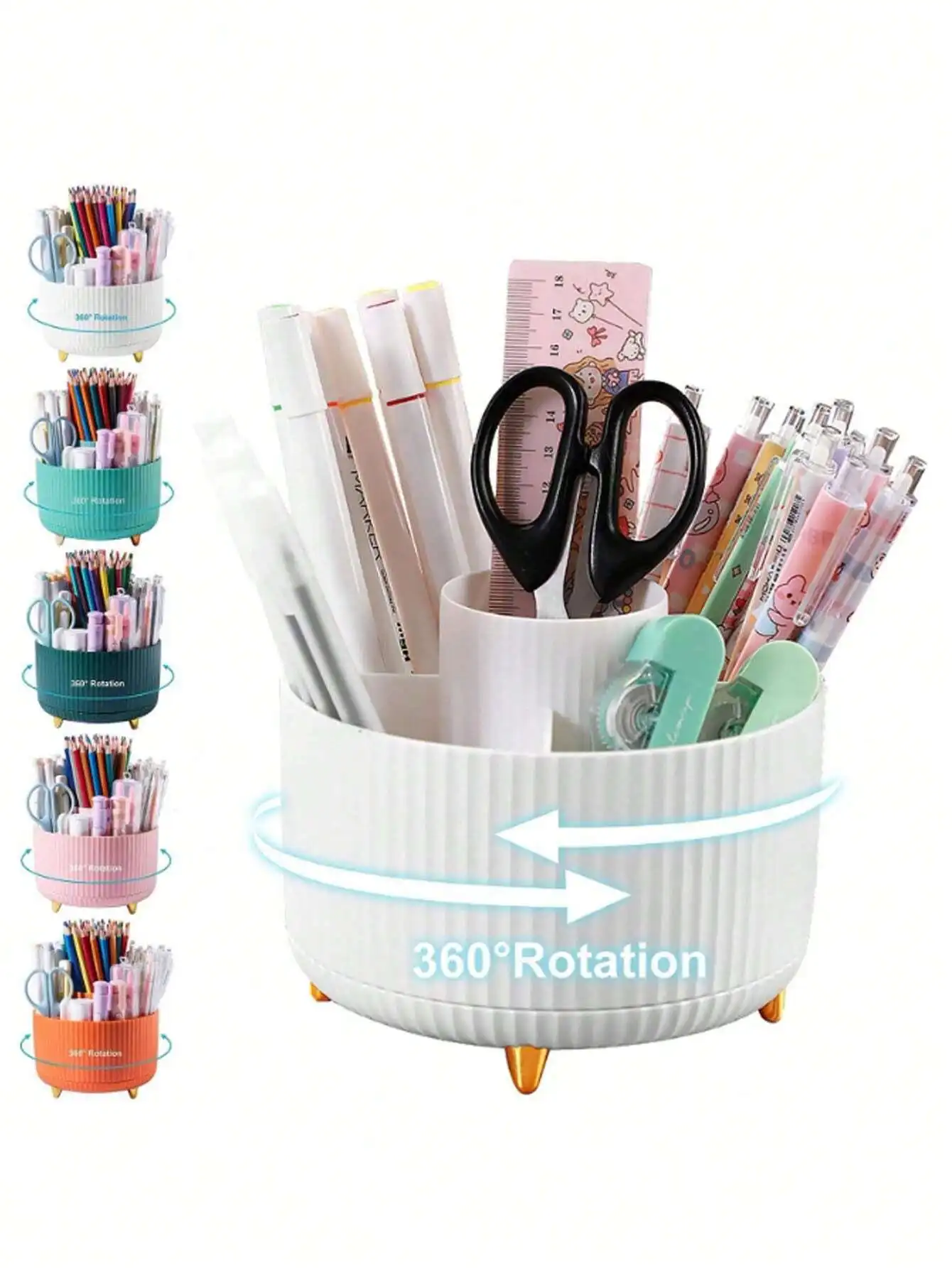 

360° Rotating Pen Holder – 5 Slots, Desk Organizer & Pencil Cup for School & Office