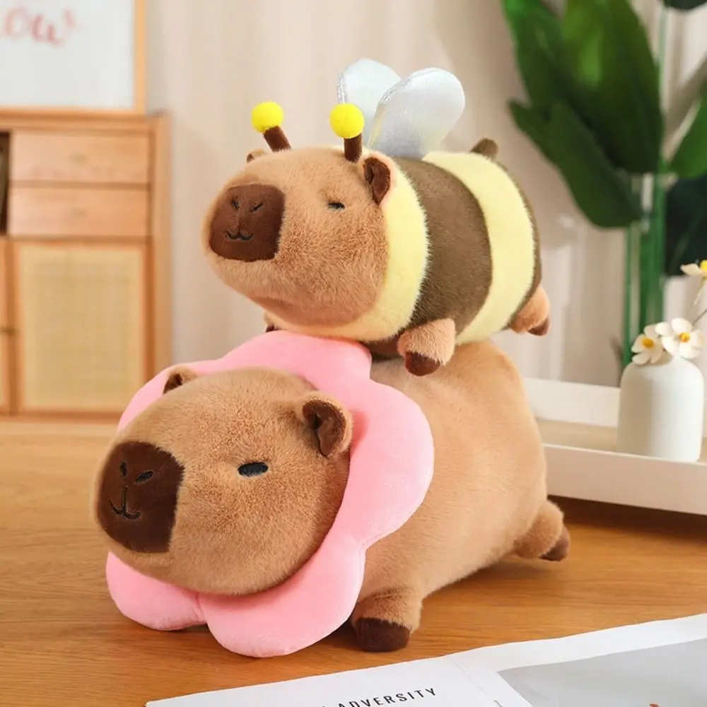 Persimmon Capybara Turn Into Bee Plush Toys Burger Cloth Doll Capybara Standing Plush Toy Bee Soft Animals Puppy Doll Toy