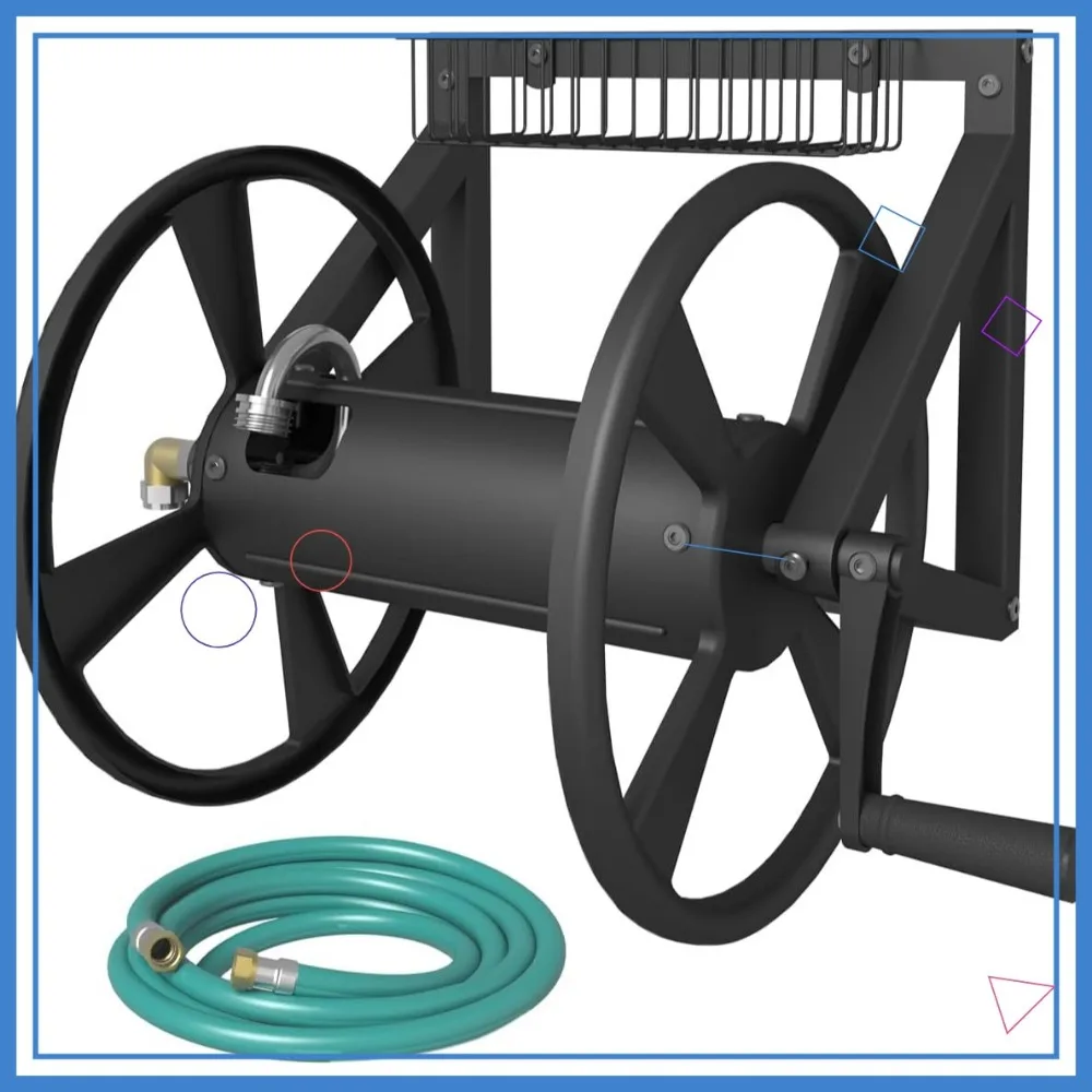 

Triangle Wall Mounted Garden Hose Reel, Heavy-Duty Holds 125 Ft of 5/8-Inch Hose, with Leader Hose & Brass Fitting, Black