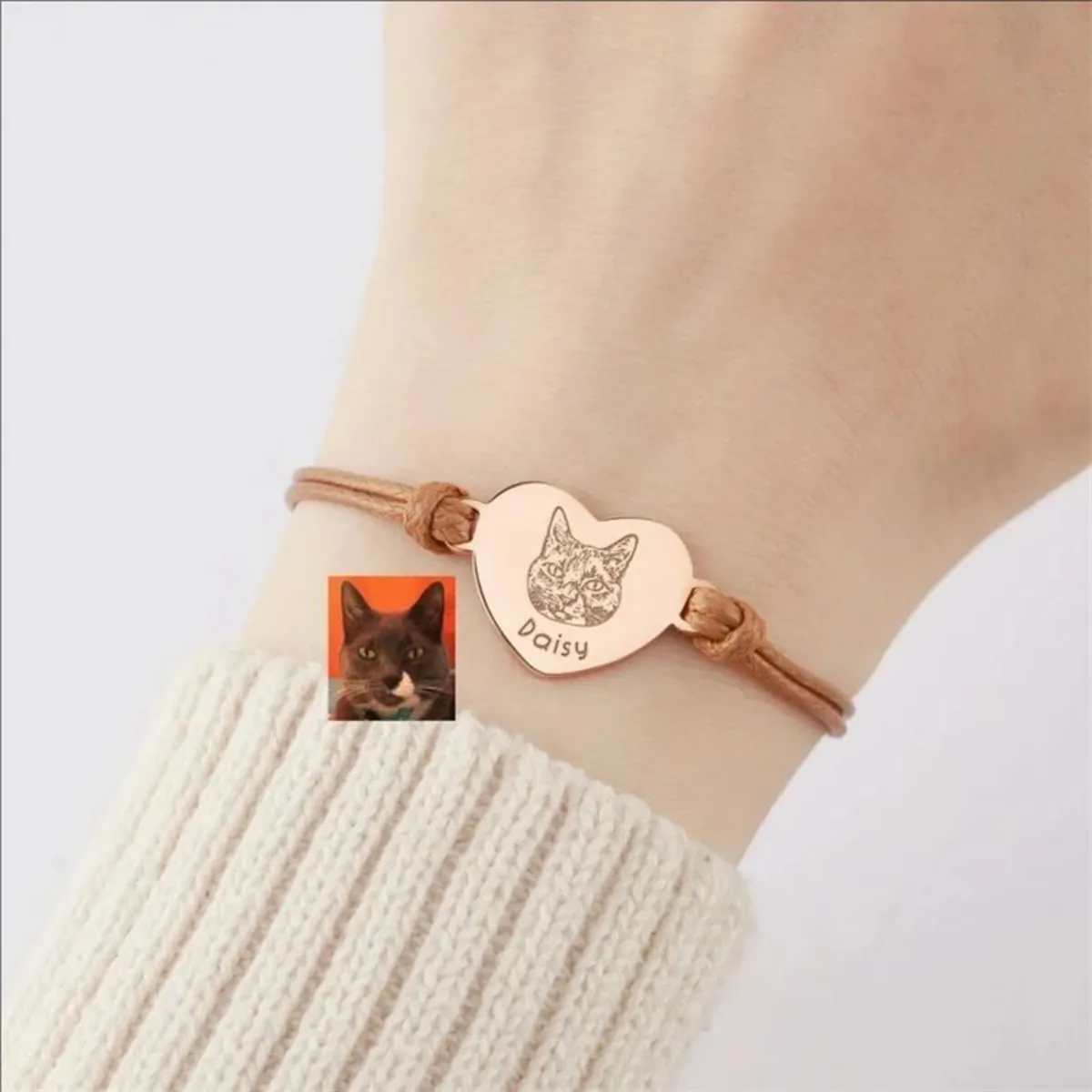 Custom Heart Pet Portrait Bracelet For Women Personalized Stainless Steel Photo Adjustable Pet Owner Lover Bracelet Gift Jewelry