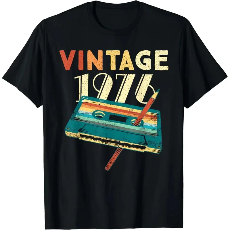 1976 Music Cassette 48th Birthday Gifts Vintage 48 Years Old T-Shirt Graphic  Printed Short Sleeve Men's Top