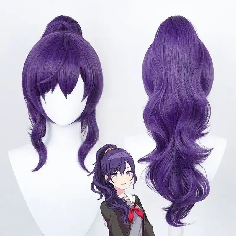 Project SEKAI Asahina Mafuyu Cosplay Wig Purple High Ponytail Medium Curly Hair Anime Virtual Idol Wig for Halloween Comic Con