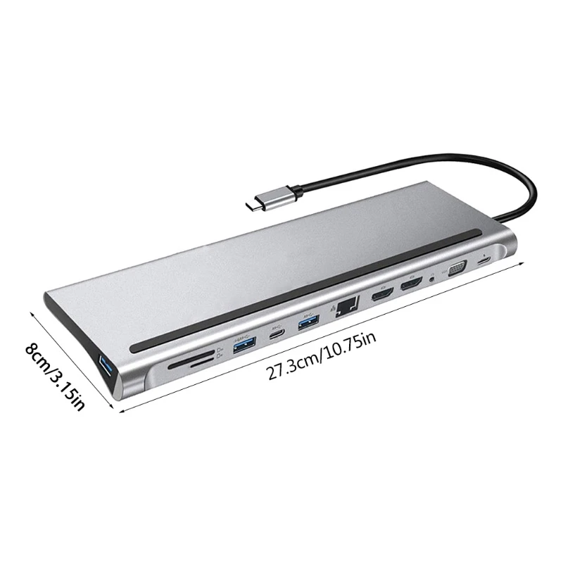 12 في 1 USB Type-C Hub إلى ثنائي لـ Rj45 متعدد USB محطة إرساء محول الطاقة لأجهزة الكمبيوتر المحمول دعم Pd Transmiss