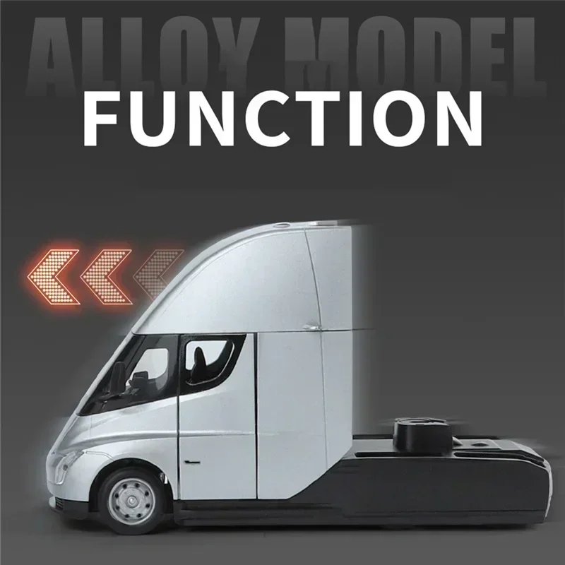 1:32 Tesla Semi Truck Trailer Metal Alloy Diecast Truck Trailer Model Sound & Light Collection Car Model Toy Gift With Boys