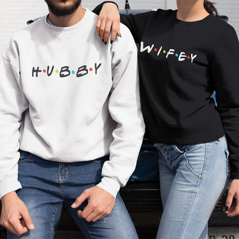 Hubby Wifey Friends Couple Clothes Streetwear Long Sleeve Unisex Hoodies Harjuku Graphic Jumpers Valentine's Day Gift Dropship