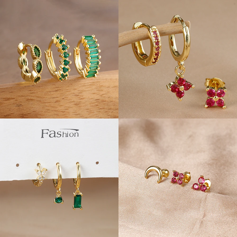 3PCS Retro unique Zircon Hoop Earrings Set for Women Simple Round Circle Elegant Stud Earing Piercing Aesthetic Jewelry Gift