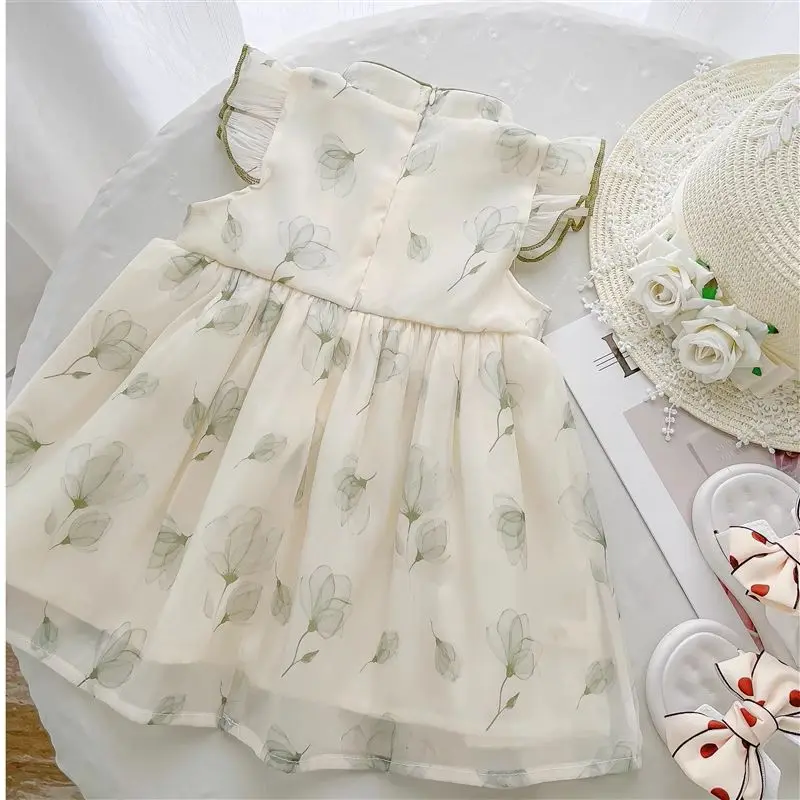 Children's Short Sleeve Dress Chinese Style Summer Dress New Girl Baby Retro Princess Dress Baby Qipao Dress