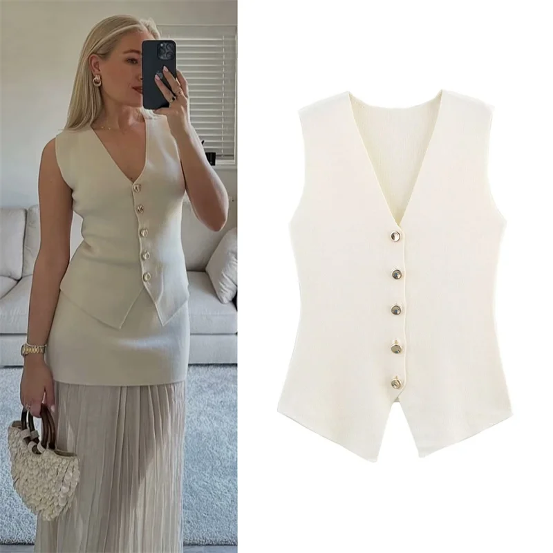 

Women's Vest New Summer 2025 White Sleeveless Knitted Vest Simple and Fashionable Celebrity Temperament Casual Commuting