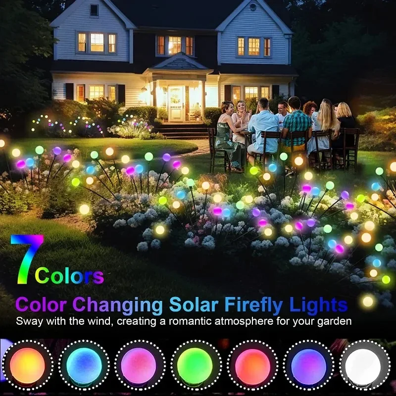 6/8/10 LED Solar Powered Garden Lights Firefly Lights Outdoor Waterproof Vibrant Swaying Lights for Patio Pathway Decoration