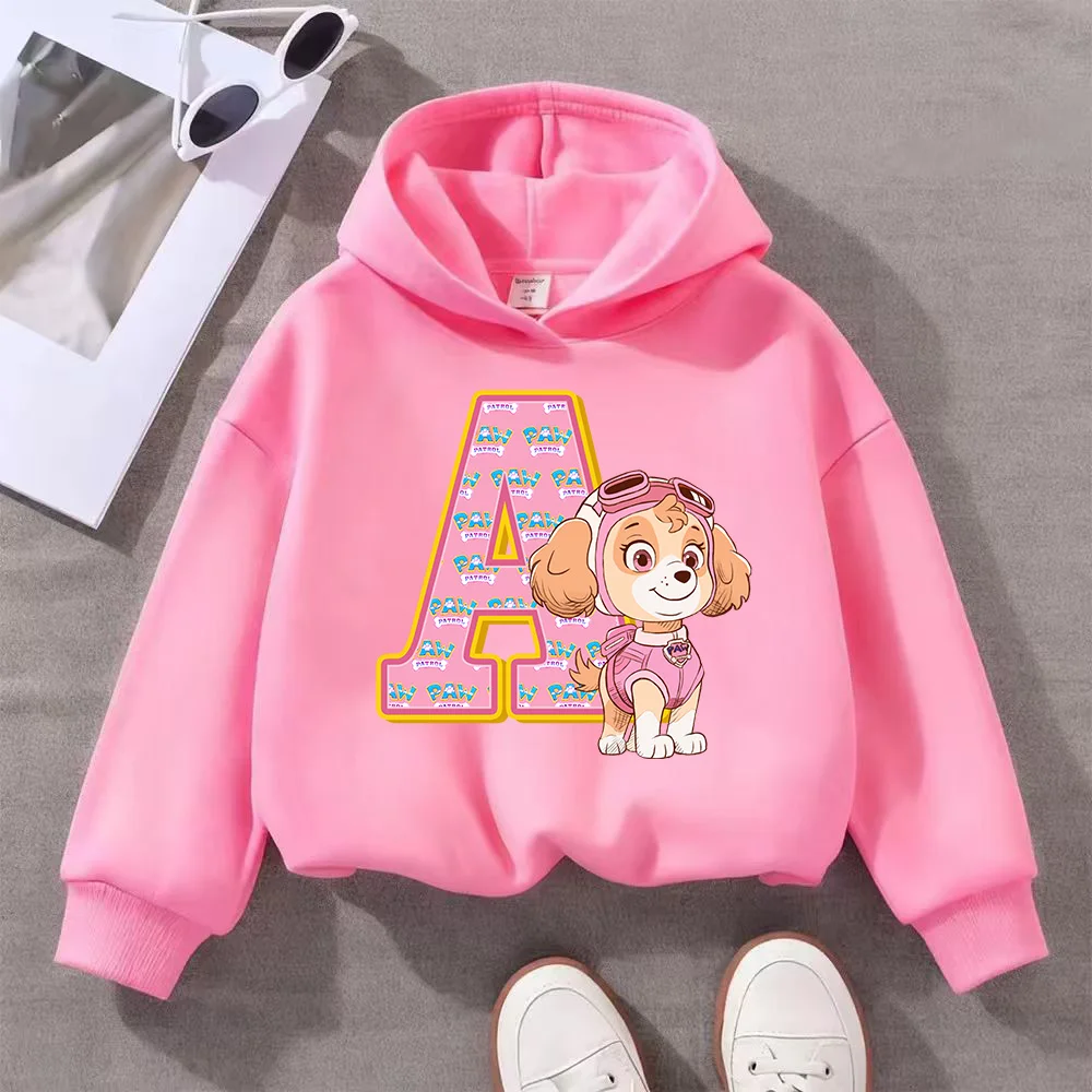 PAW Patrol Child Pink Long- Sleeve Hoodie Girls Skye Polyester Tops Cartoon 26 Letter Printed Pullover Children Birthday Gifts