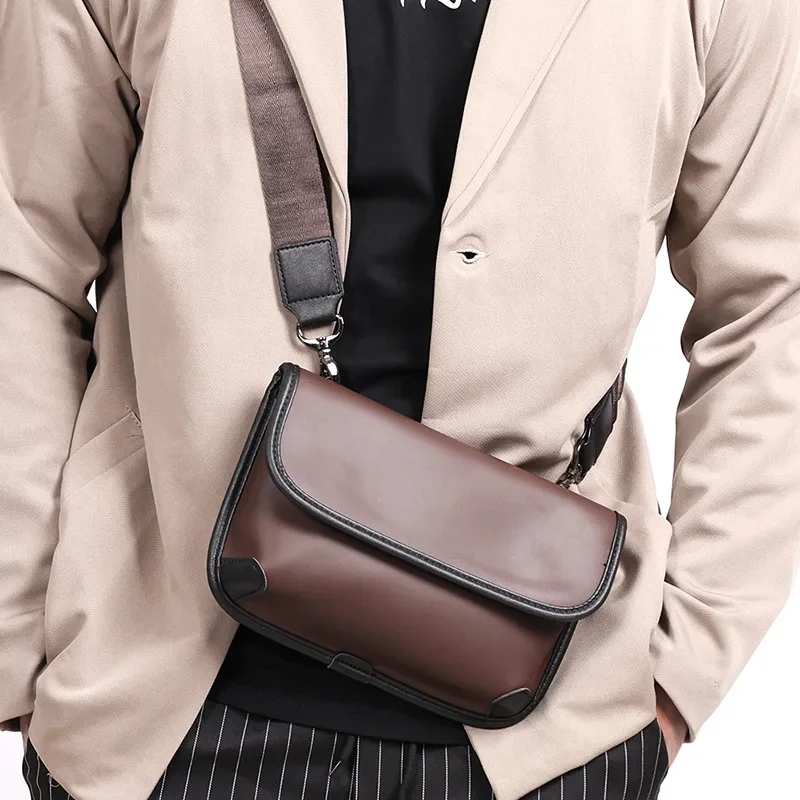 Soft Pu Leather Men\'s Crossbody Bag Vintage Square Messenger Bag Fashion Shoulder Bag For Men Chest Bag Casual Shoulder Bag