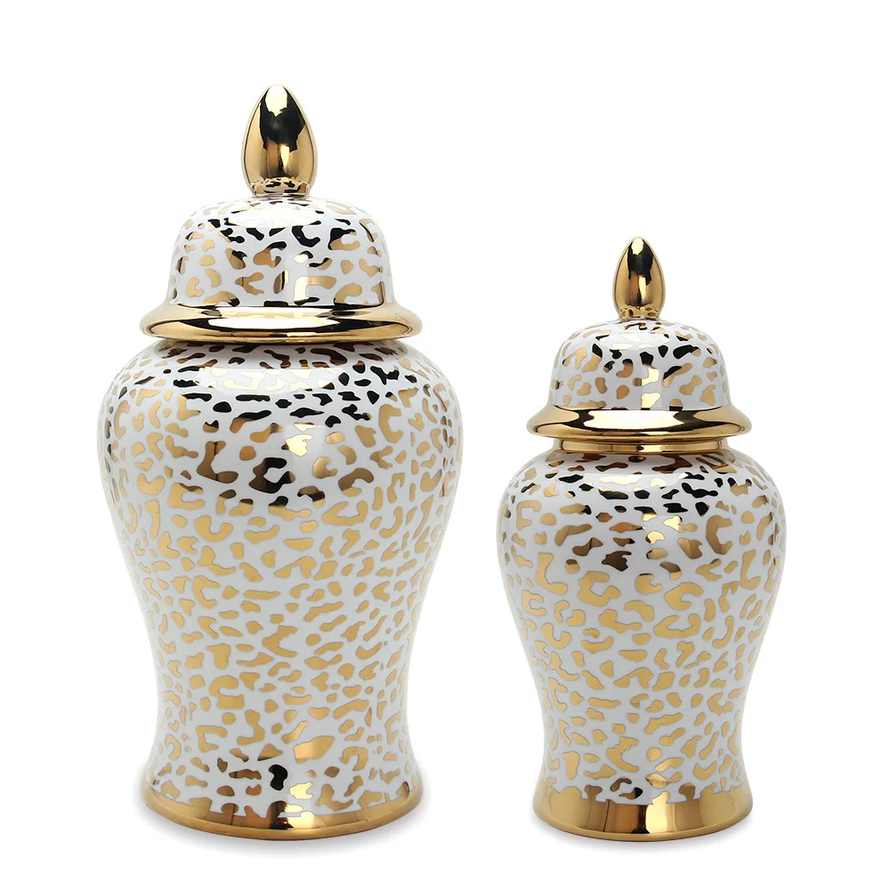 

Gold Leopard Print Ceramic Jar General Jars Ginger Storage Porcelain Handicraft Ornaments Home Decoration Vases Pots