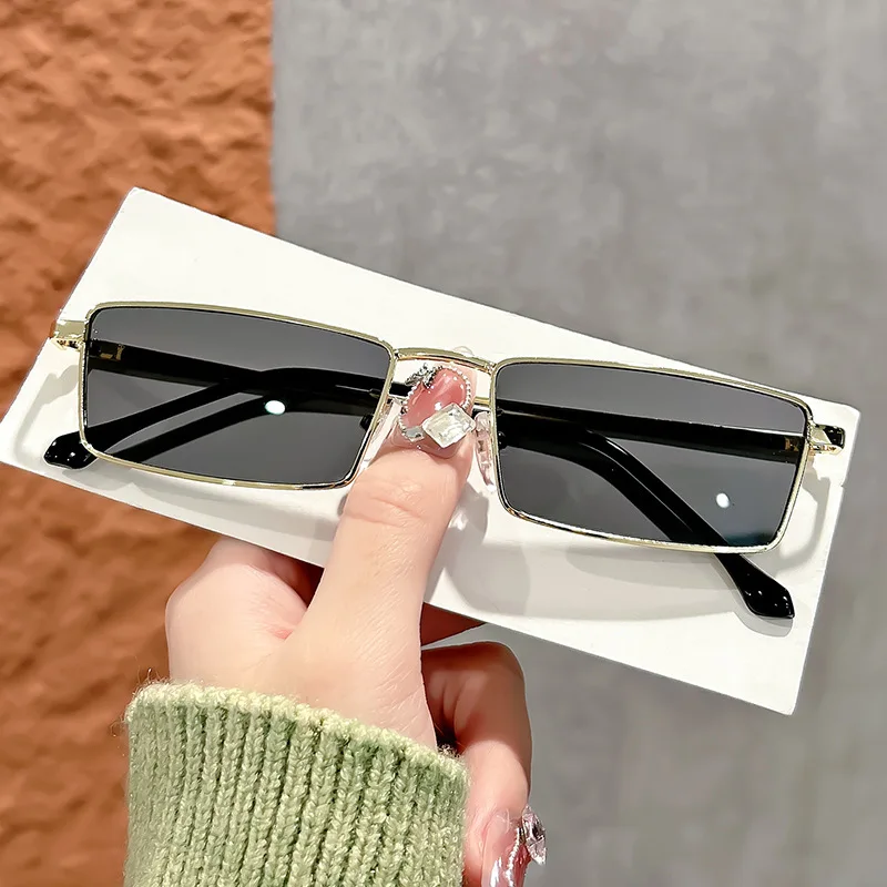 Vintage Small Square Metal Frame Sunglasses Unisex UV400 High End Slim Face Shades