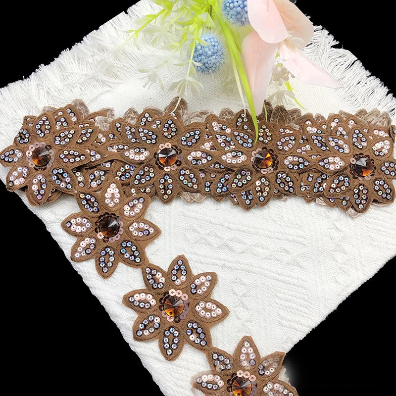 1/2/4.5 Yards Flower Sequins Sewing on Ribbon Lace Appliques Trims Dress DIY Craft Supplies Sewing Accessories 7.5cm Width 2023