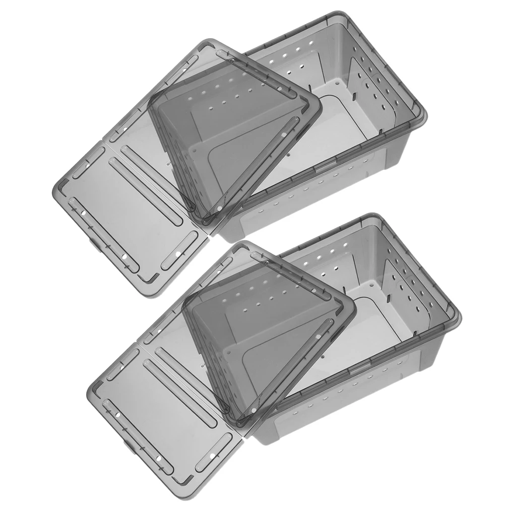 

2pcs Reptile Box Spider Feeding Box Plastic Reptiles Container Breathable Durable Viewable Easy Clean Reptile Breeding Case