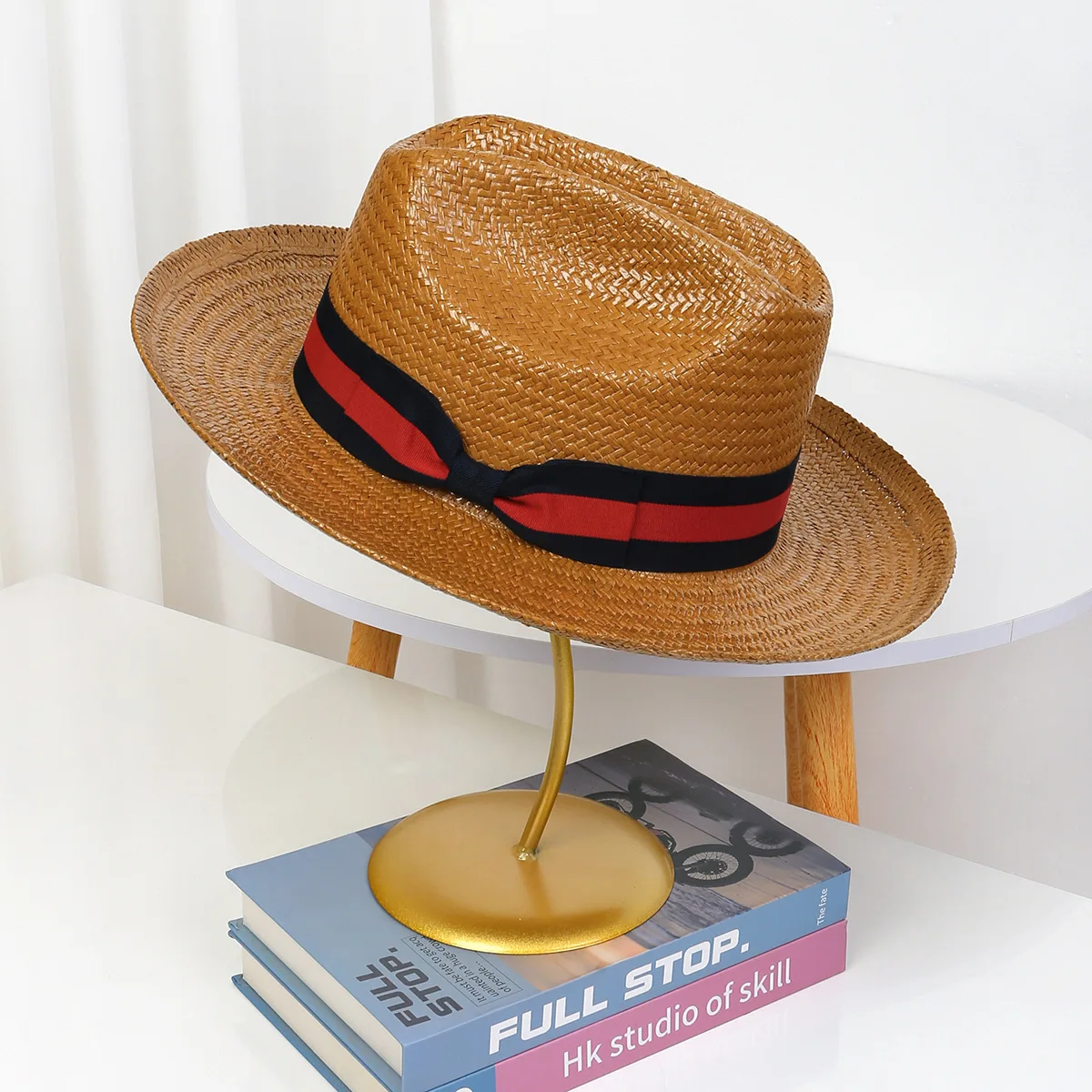 

Men's Summer Outdoor Straw Hat - Wide Brim Sun Protection Hat (56-58cm) with Striped Band - Breathable Beach Ready