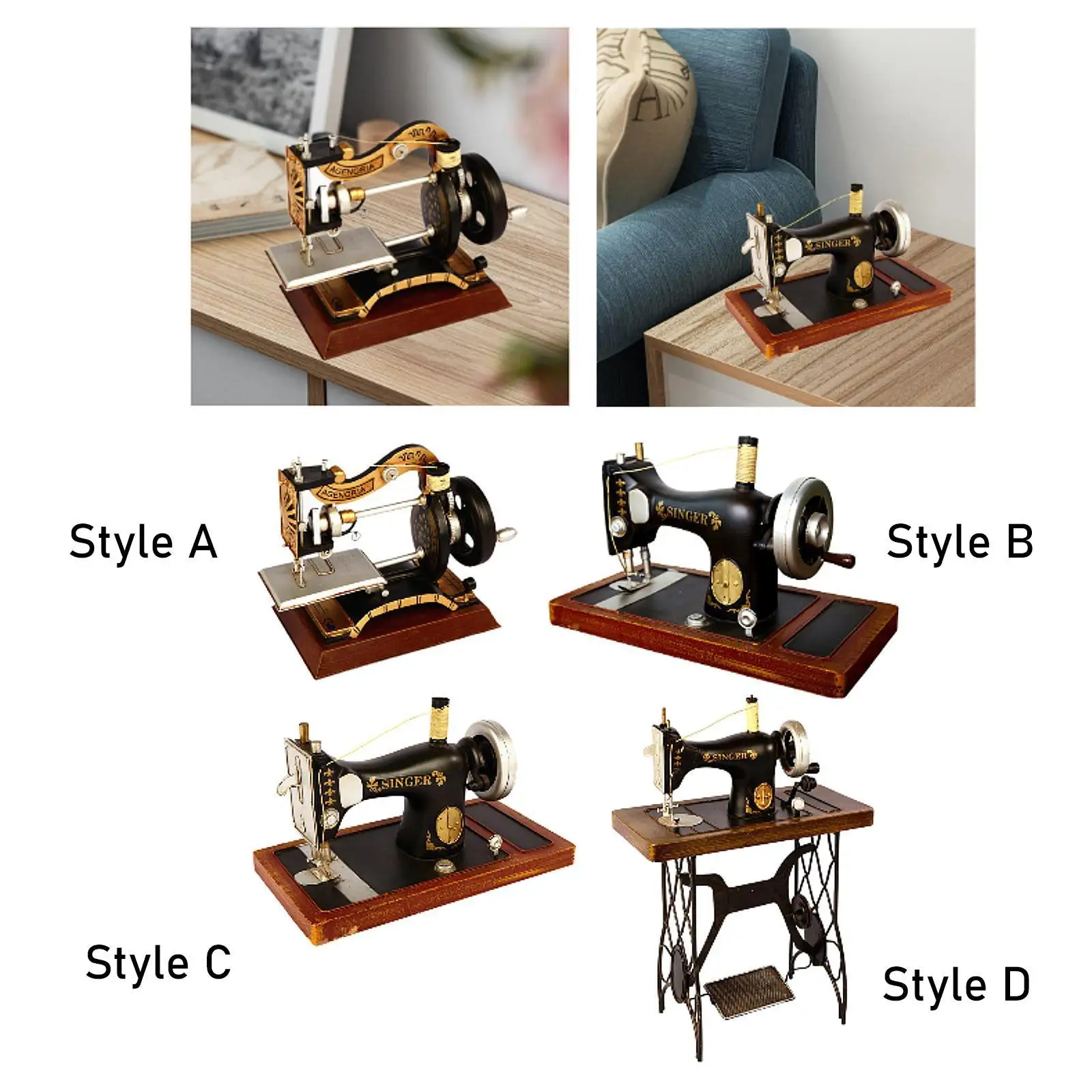 

Vintage Sewing Machine Model Photo Prop Antique Nostalgic Statue Figurine for Window Shelf Clothing Shop Entrance Decor