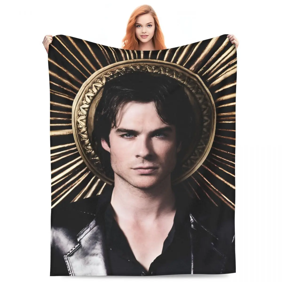 Damon Salvatore Blanket Flannel Spring Autumn The Vampire Diaries Portable Warm Throw Blankets for Bedding Travel Rug Piece