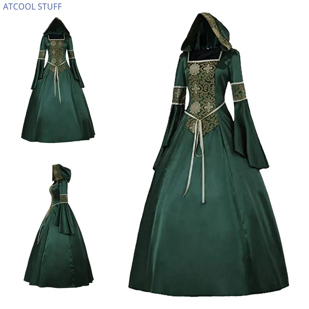 

Women's Medieval Hooded Fancy Dress Victorian Renaissance Costume Halloween Cosplay Queen Ball Gown Masquerade Witch Dress