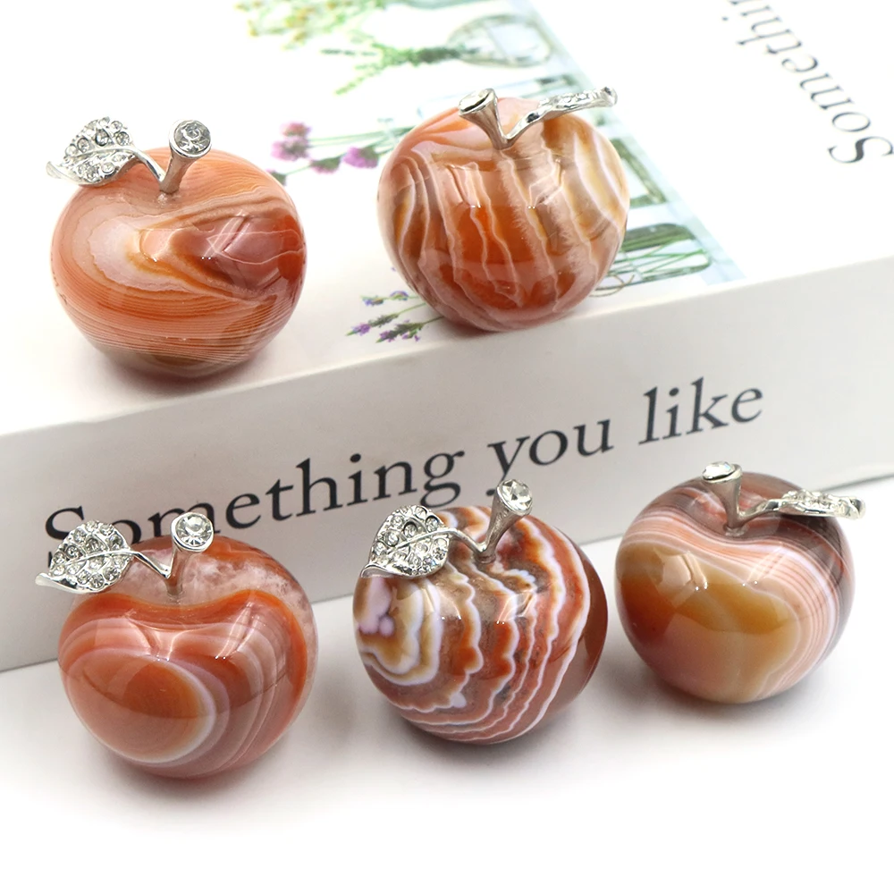 Natural Red Striped Agate Apple Statue 35mm Healing Crystals Hand Carved Gemstone Figurine Christmas Home Desk Decor Lucky Gifts