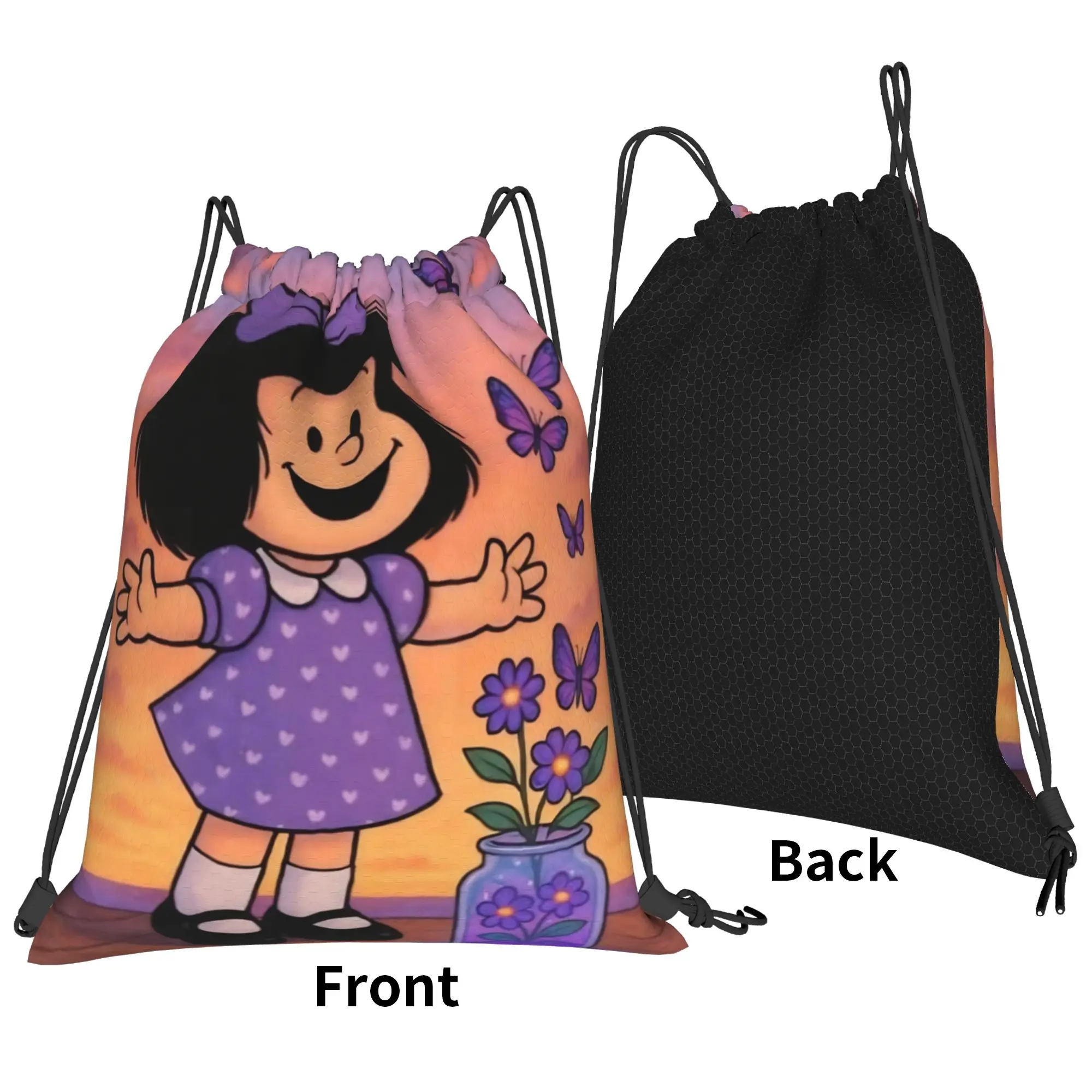 Mafaldas Purple Butterfly Drawstring Backpack Sports Gym Sackpack Water Resistant  String Bag for Exercise 36cm (W) x 43cm (H)