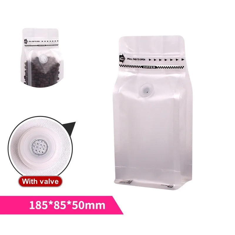 StoBag 20pcs Matte Transparent Coffee Beans Packaging Bag with Valve Sealed for Powder Food Nuts Storage Reusable Pouches Pocket