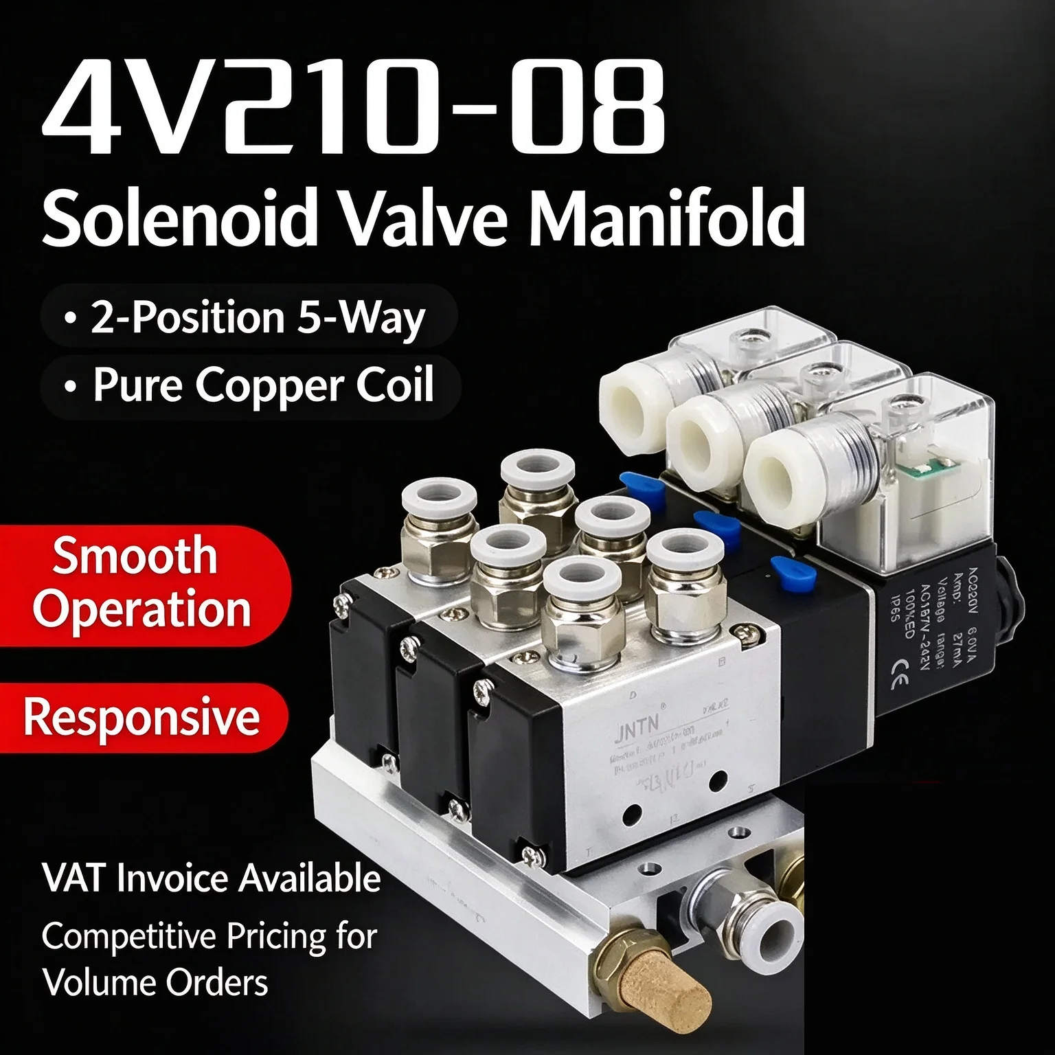 4V210-08 Pneumatic Solenoid Valve Block Multi Option 2/3/4/5/6/8/10 Way 12/24V DC 110/220V AC with Muffler Fitting Base Manifold