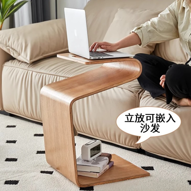 Nordic Solid Wood Coffee Table with N-Shaped Design Multi-Functional Side Table for Sofa/Living Room