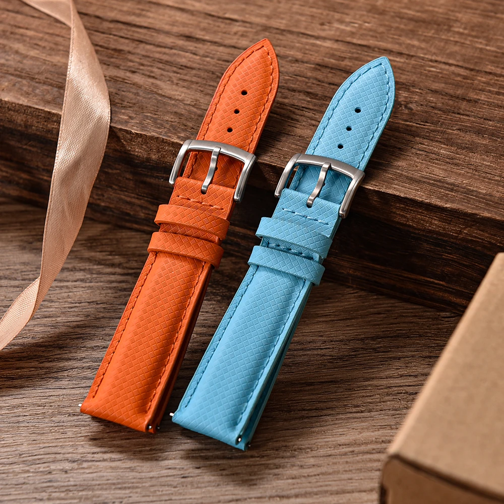 New Design FKM Rubber Leather Watch Strap 18mm 19mm 20mm 22mm Quick Release Sailcloth Watch Bands Universal Waterproof Wristband