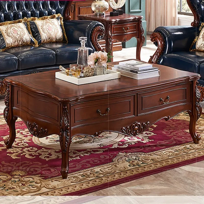 American Classical Living Room Furniture Luxury Coffee Table with Storage Drawers P263