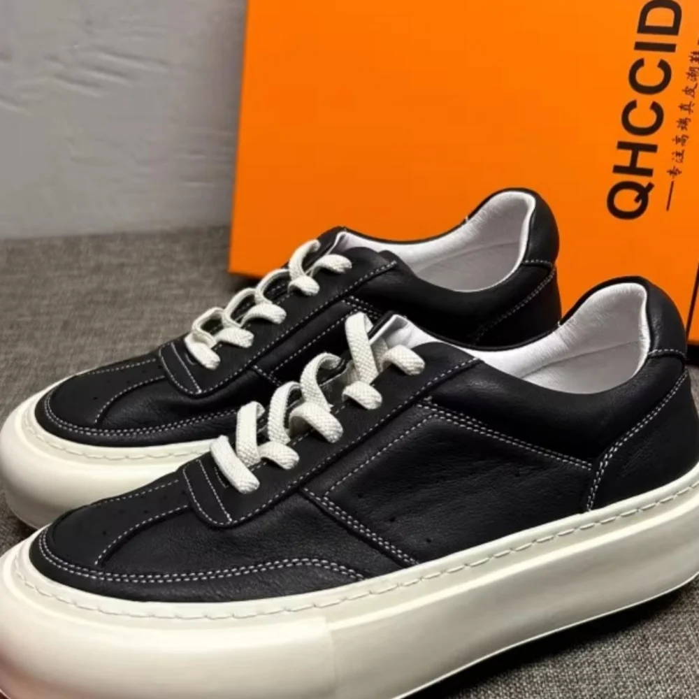 

Men's leather white sneakers, lightweight and breathable, casual shoes, men's platform shoes, fashionable and trendy shoes