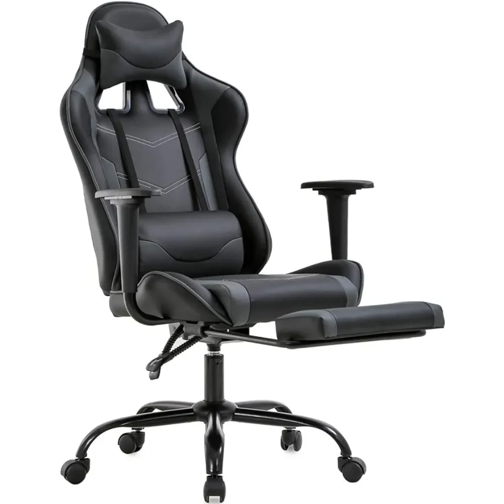 Gaming Chair Cheap Desk Chair Executive PU Leather Rolling Swivel Computer Chair With Lumbar Support Grey Office Furniture