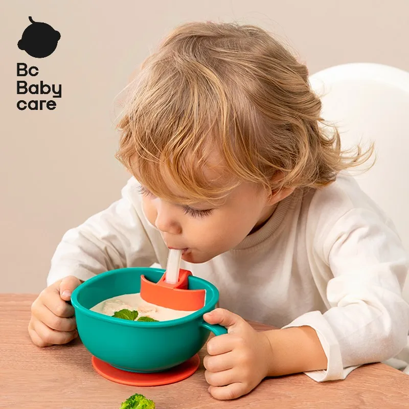 BC Babycare 3in1 Baby Feeding/Snack/Soup Bowl with Straw Infant Learning Dishes Suction Bowl Handle Tableware Petal Snack Bowl