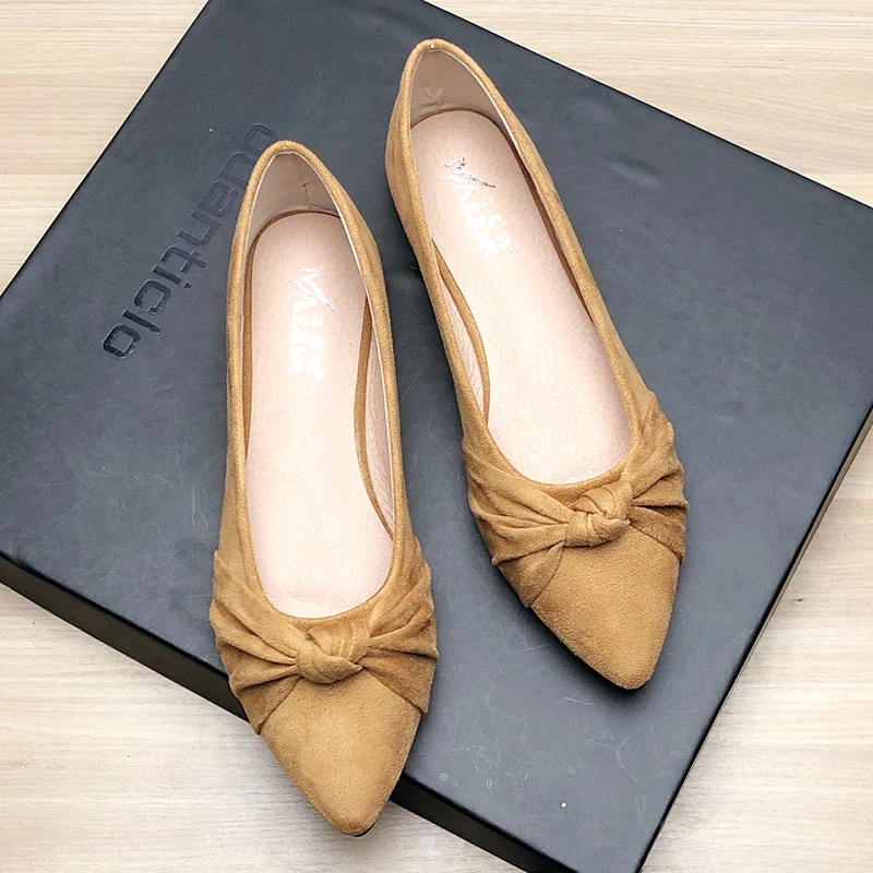 Tan Flats for Women Pointed Toe Size 33 34 42 43 Solid Color Concise Basic Flat Heels OL Working Shoes Nice Quality Rose Red