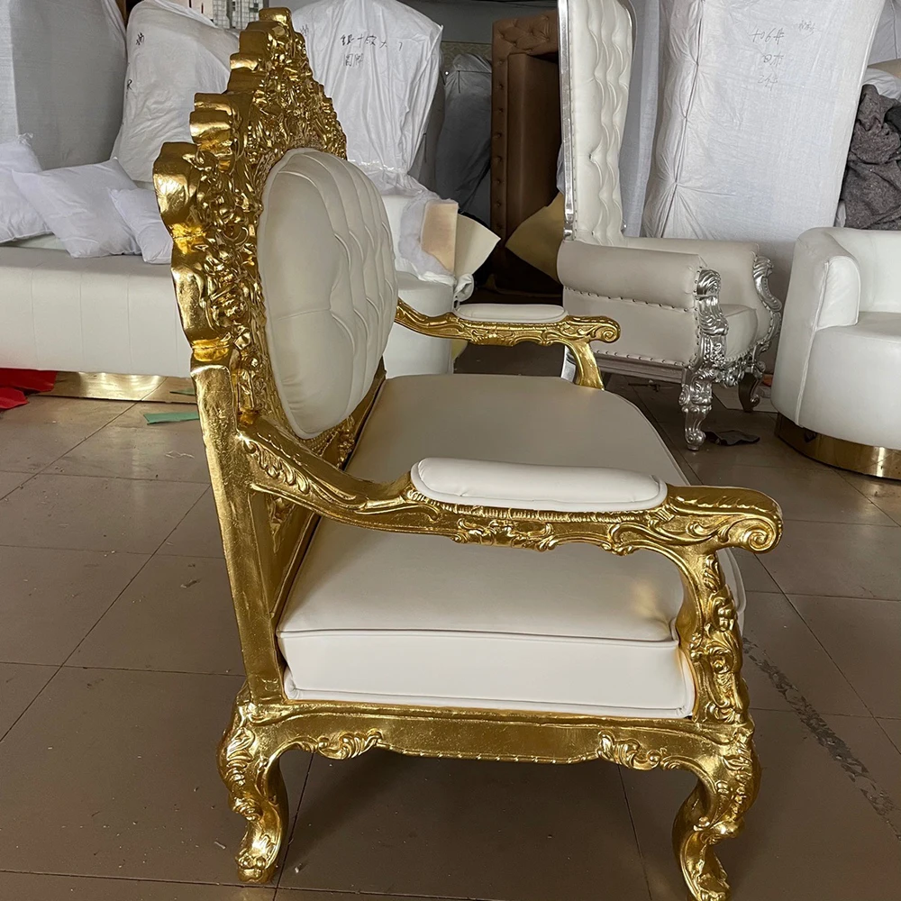 Royal Wedding Golden Carving Wood Sofa Throne Chairs For Reception Living Room