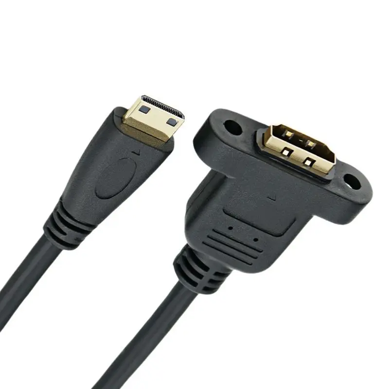 Mini HDMI Compatible Male to H-DMI Female with Ear Screw Hole for Fixing Extension Cable Mini C-Port to A-Port HD Cable