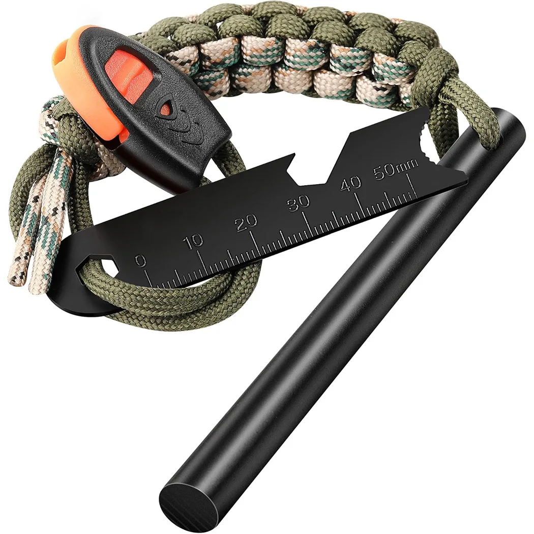1/2pc10x100mm Large Outdoor Ferrocerium Rod / Magnesium Fire Starter with Whistle – Wilderness Survival Fire Igniter Wholesale view 3
